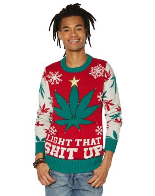 Light Up Weed Leaf Light That Shit Up Ugly Christmas Sweater