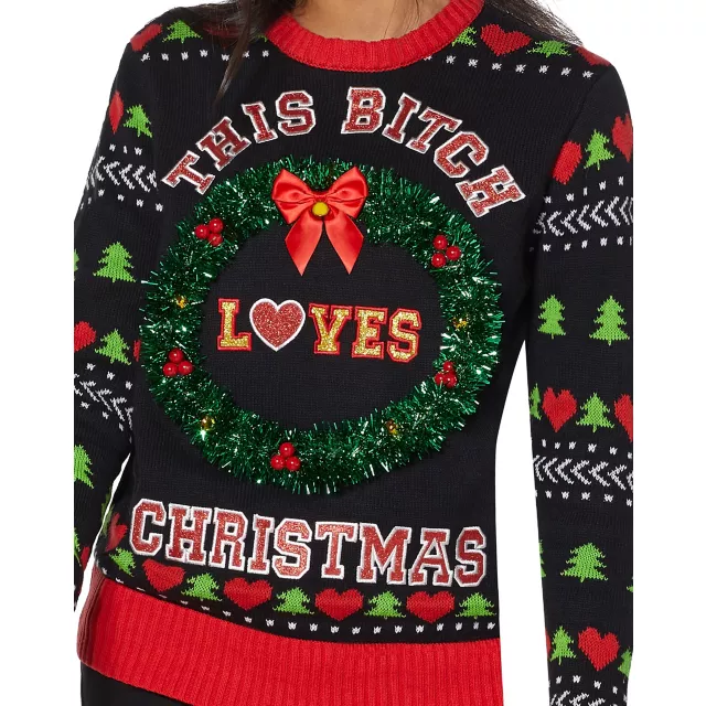 Light Up This Bitch Loves Christmas Ugly Christmas Sweater Spencer s