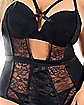 Plus Size Lace Strappy Corset and G-String Panties Set