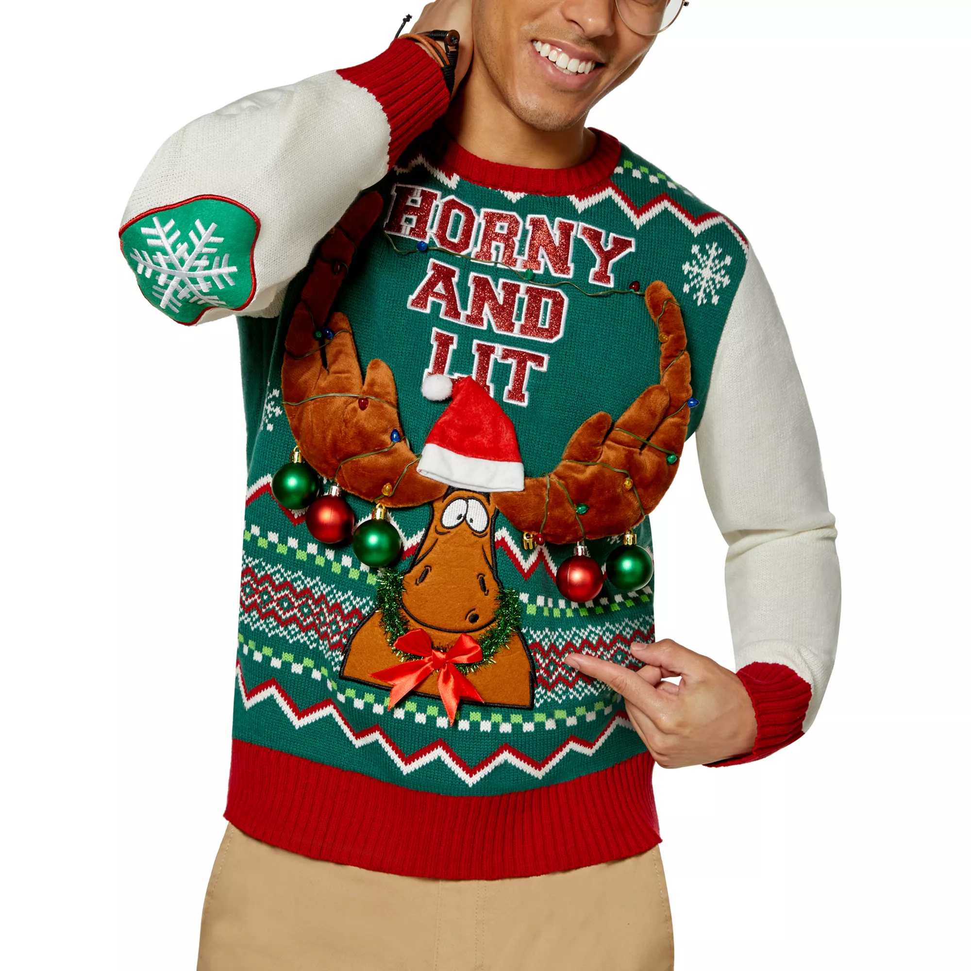 Light-Up Horny and Lit Moose Ugly Christmas Sweater