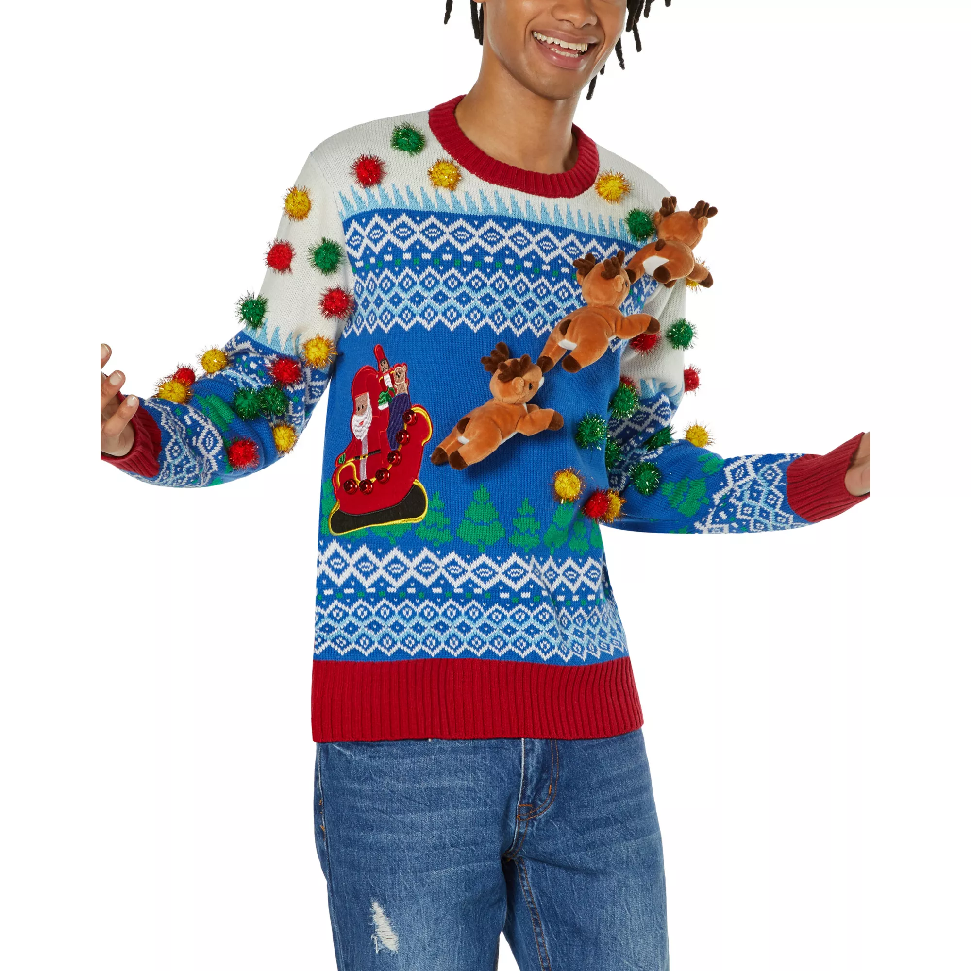 Light-Up 3D Santa Sleigh Ugly Christmas Sweater