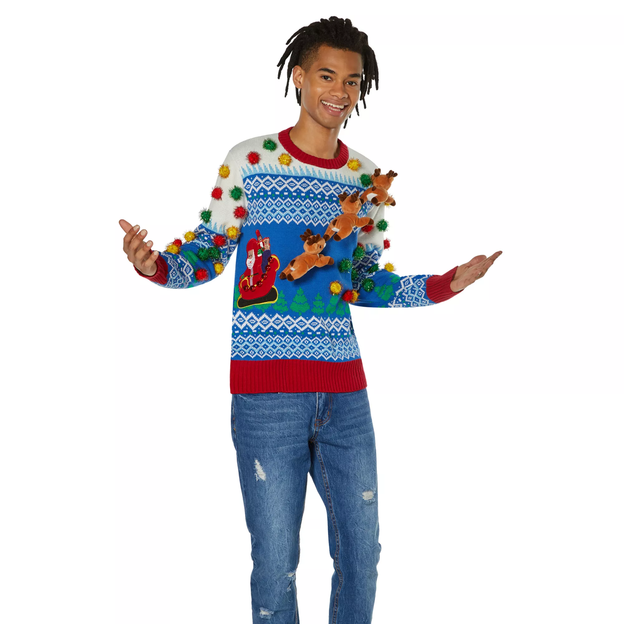 Light-Up 3D Santa Sleigh Ugly Christmas Sweater