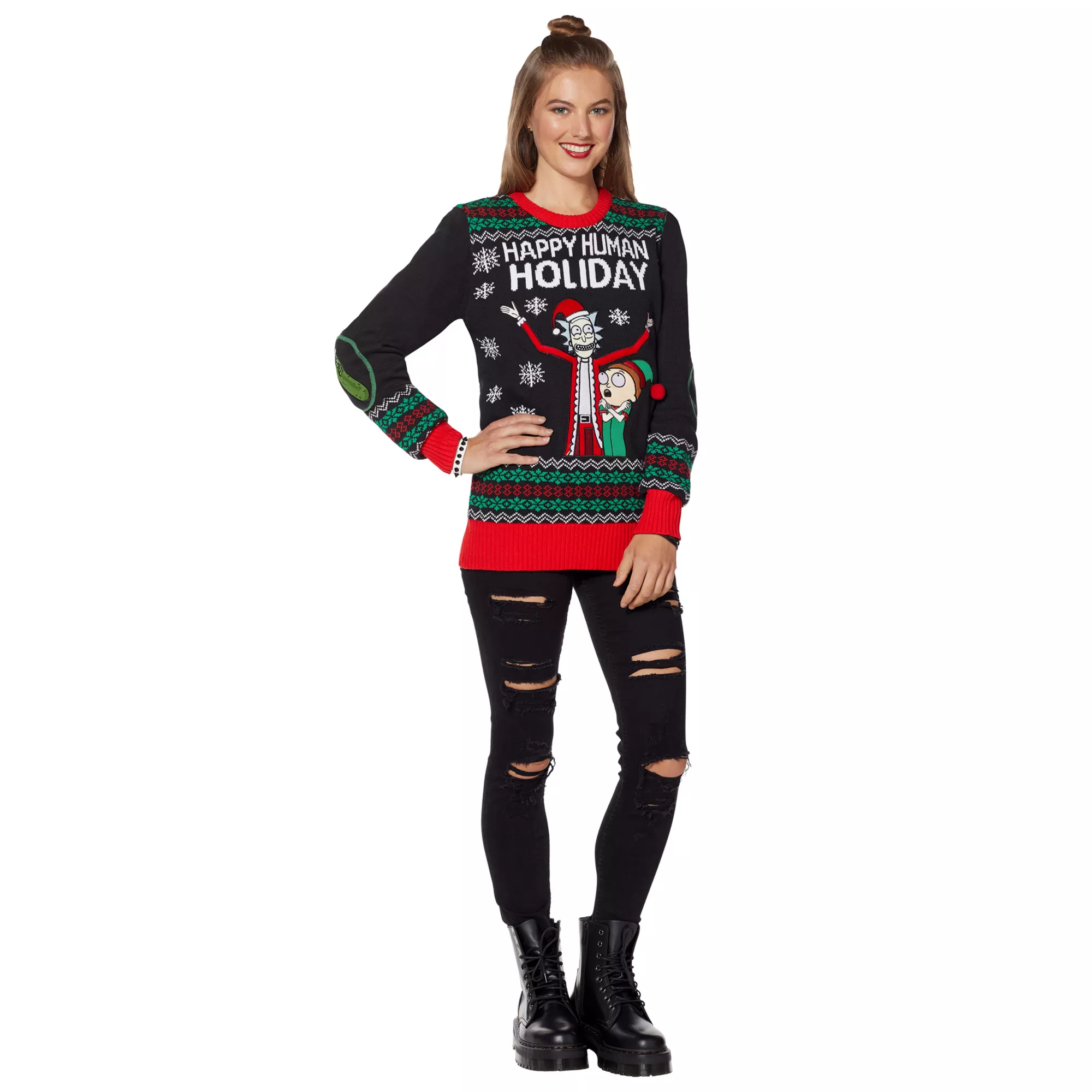Light-Up Happy Human Holiday Christmas Sweater - Rick and Morty