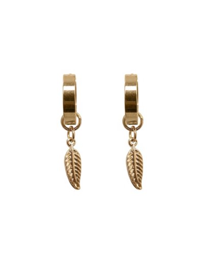 Goldtone Feather Dangle Huggie Earrings - Gauge