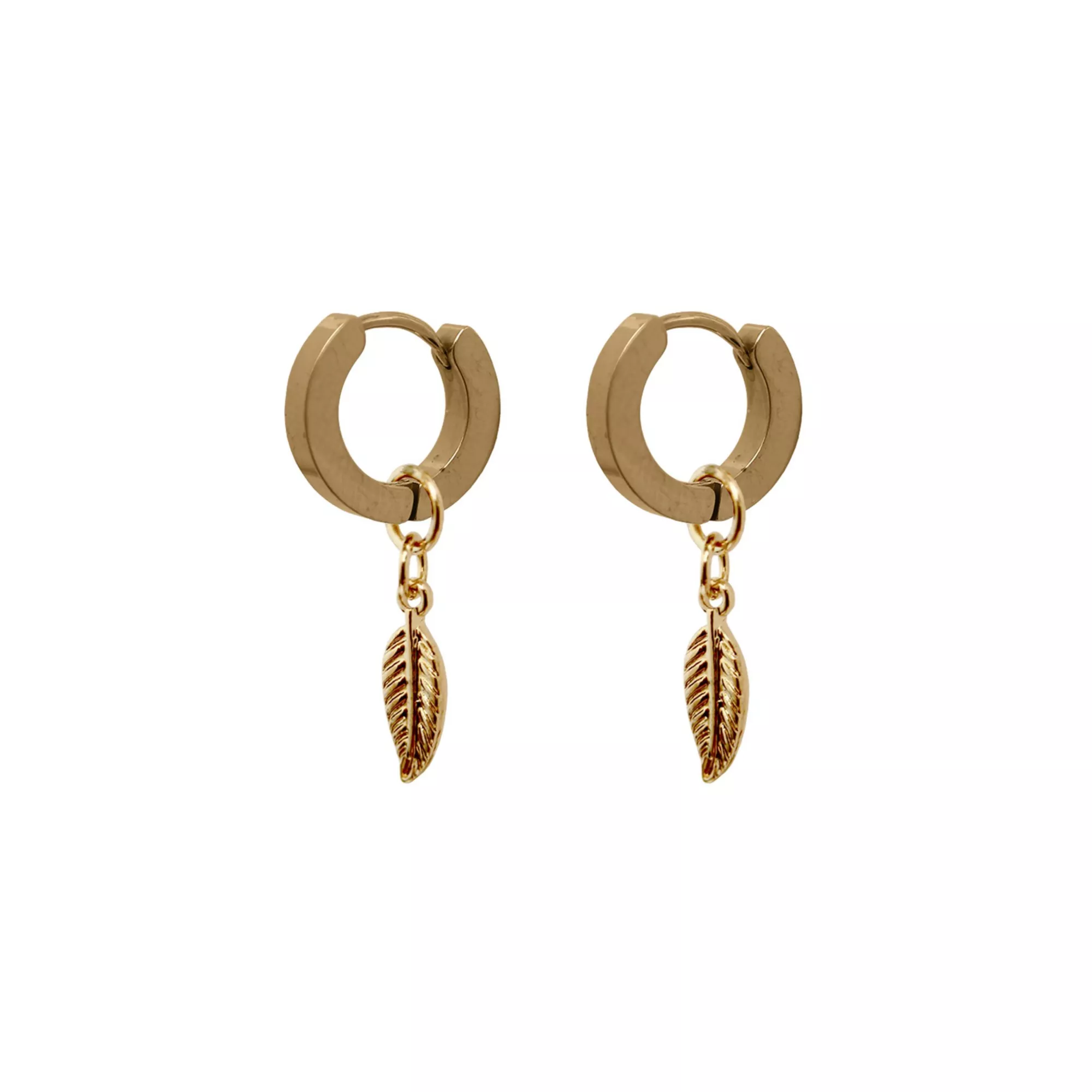 Goldtone Feather Dangle Huggie Earrings - 18 Gauge at Spencer's