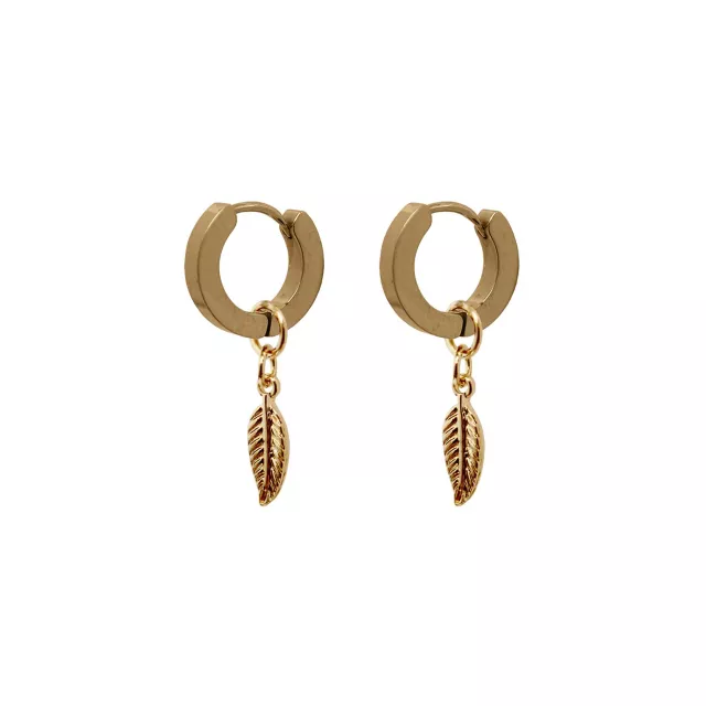 Goldtone Feather Dangle Huggie Earrings - 18 Gauge at Spencer's