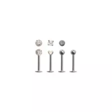 Multi-Pack Paved CZ Labret Lip Rings 4 Pack - 16 Gauge at Spencer's