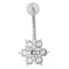 CZ Twisted Flower Belly Ring - 14 Gauge at Spencer's