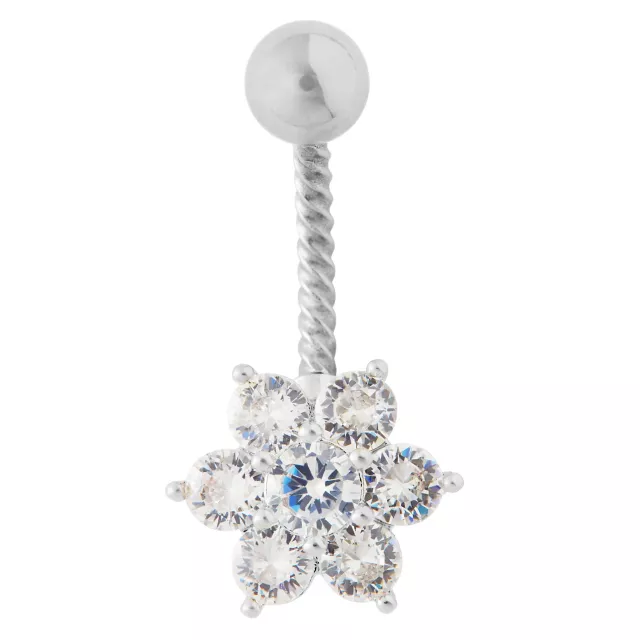 CZ Twisted Flower Belly Ring - 14 Gauge at Spencer's
