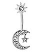 CZ Moon and Star Belly Ring - 14 Gauge