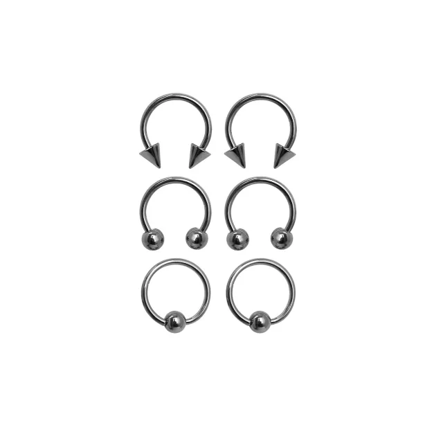 Multi-Pack Silvertone Captive Bead and Horseshoe Rings 3 Pair - 16 Gauge at Spencer's