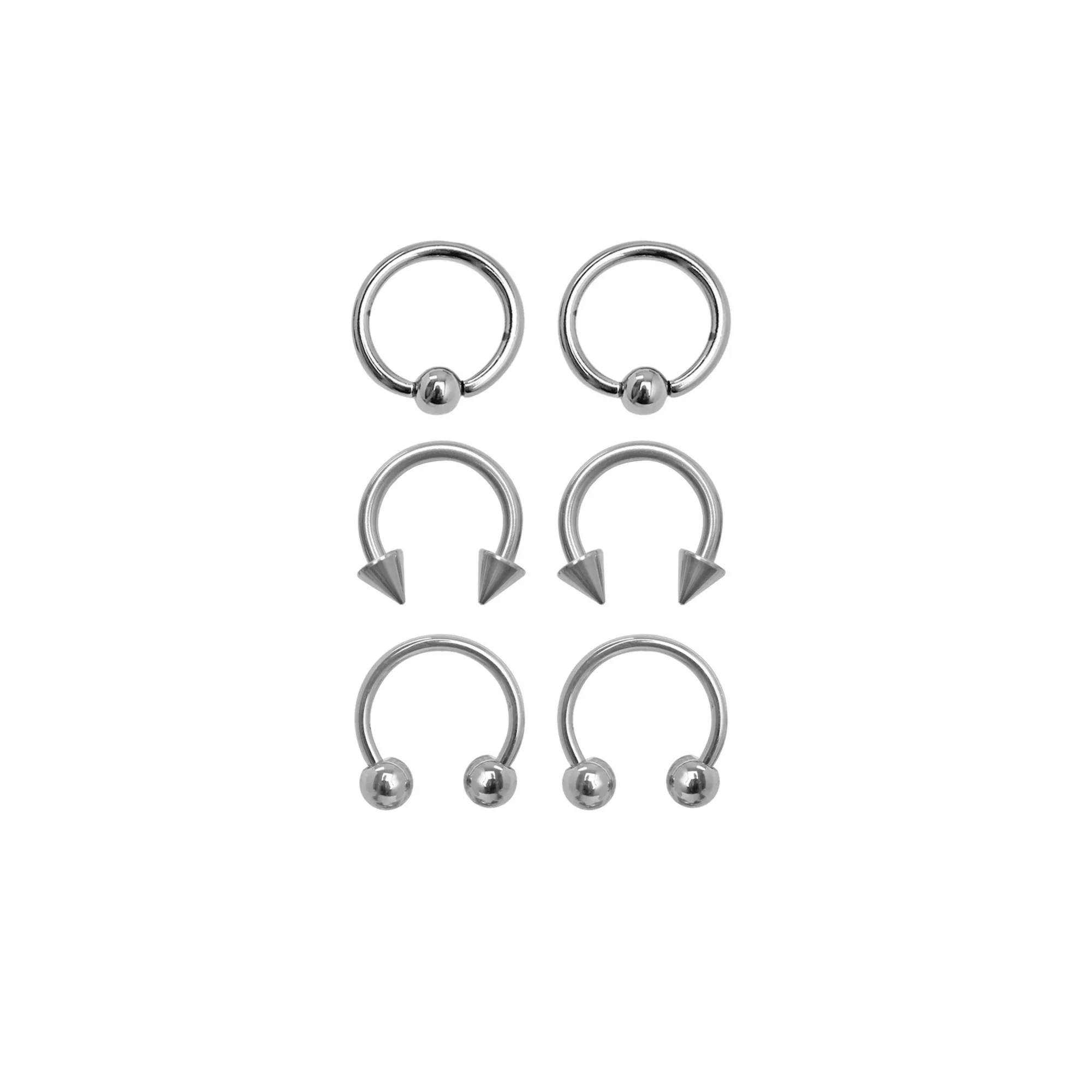 Multi-Pack Silver-Tone Captive Bead Rings and Horseshoe Rings - 3 Pair at Spencer's