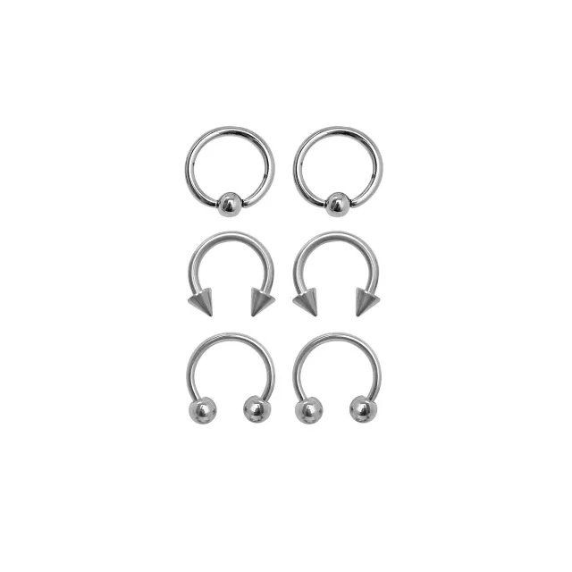 Multi-Pack Silvertone Captive Bead and Horseshoe Rings 3 Pair - 16 Gauge at Spencer's