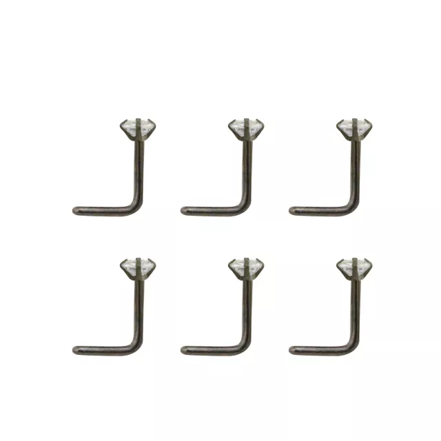Multi-Pack CZ L-Bend Nose Rings - 6 Pack at Spencer's