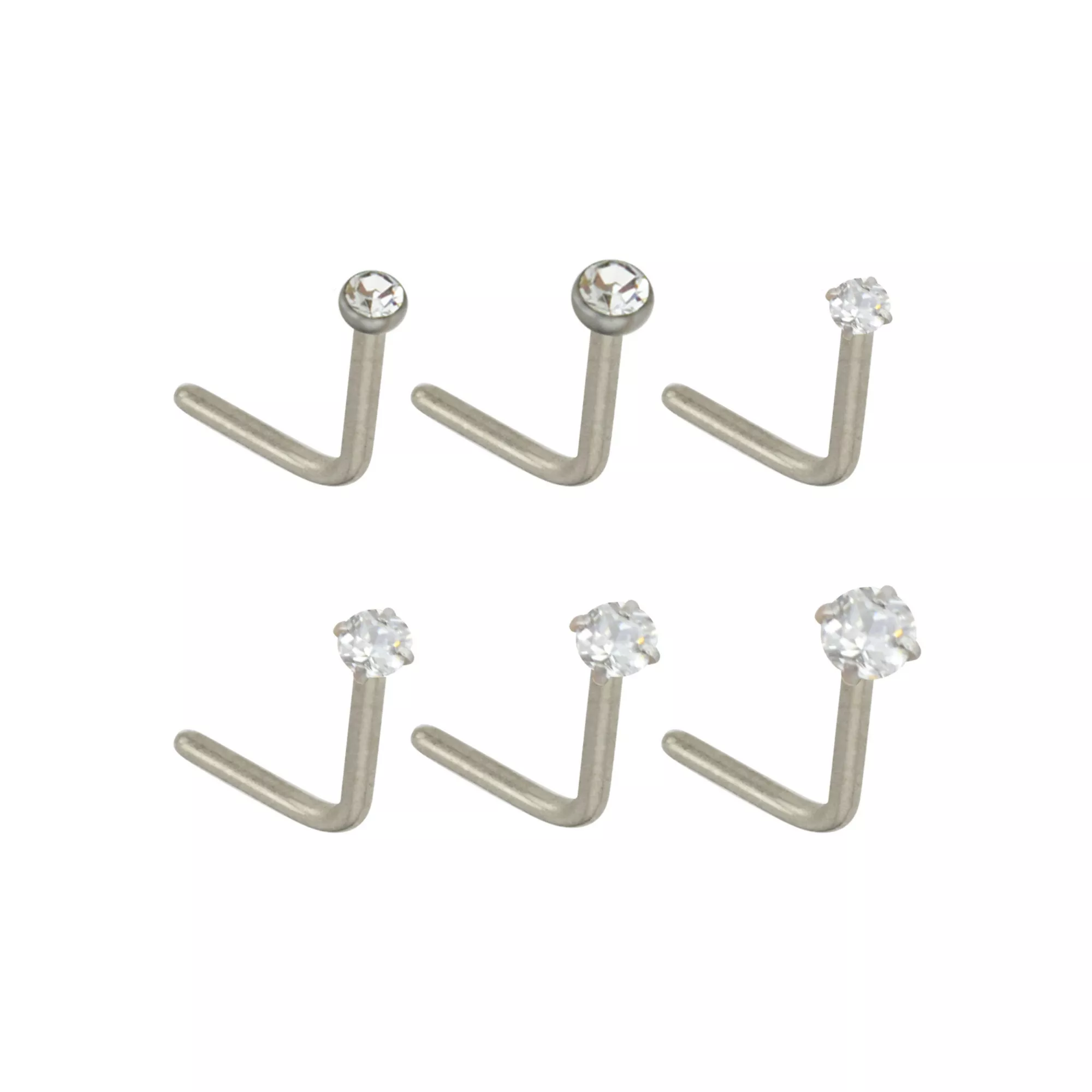 Multi-Pack CZ L-Bend Nose Rings - 6 Pack at Spencer's