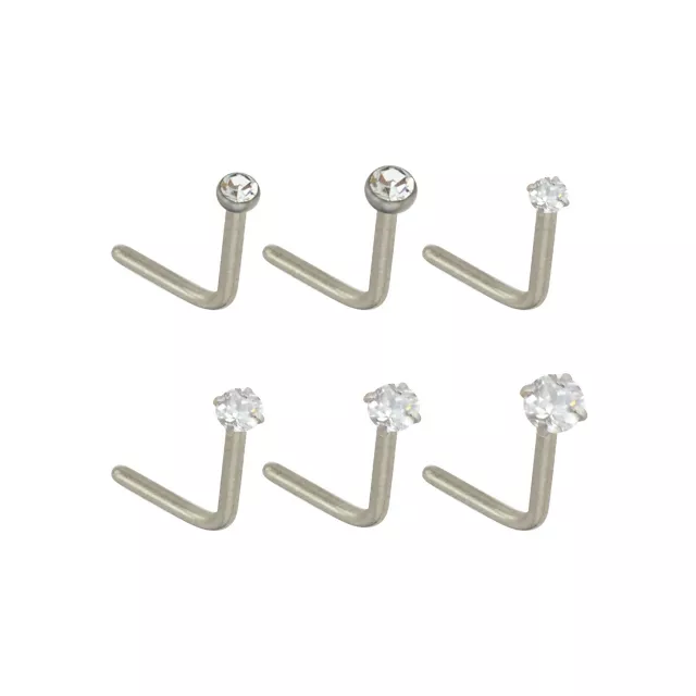 Multi-Pack CZ L-Bend Nose Rings - 6 Pack at Spencer's
