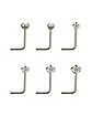 Multi-Pack CZ L-Bend Nose Rings - 6 Pack
