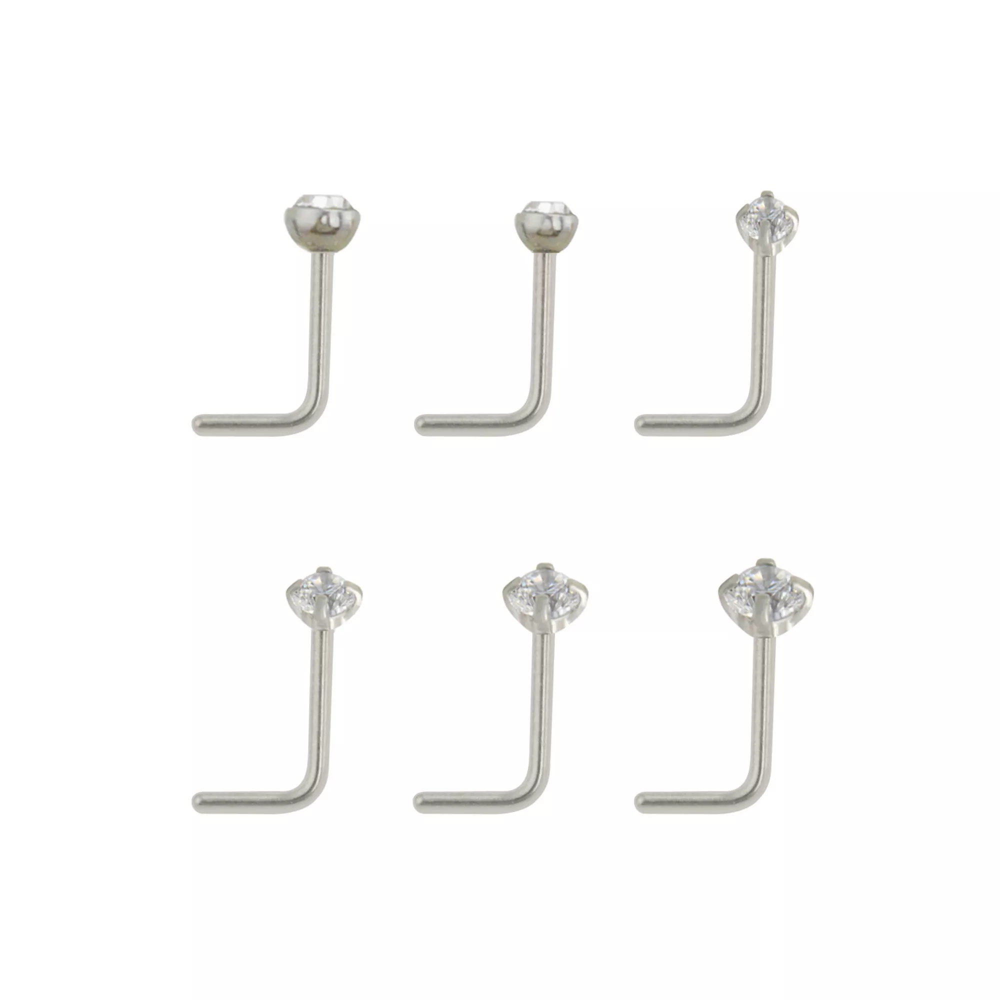 Multi-Pack CZ L-Bend Nose Rings - 6 Pack at Spencer's