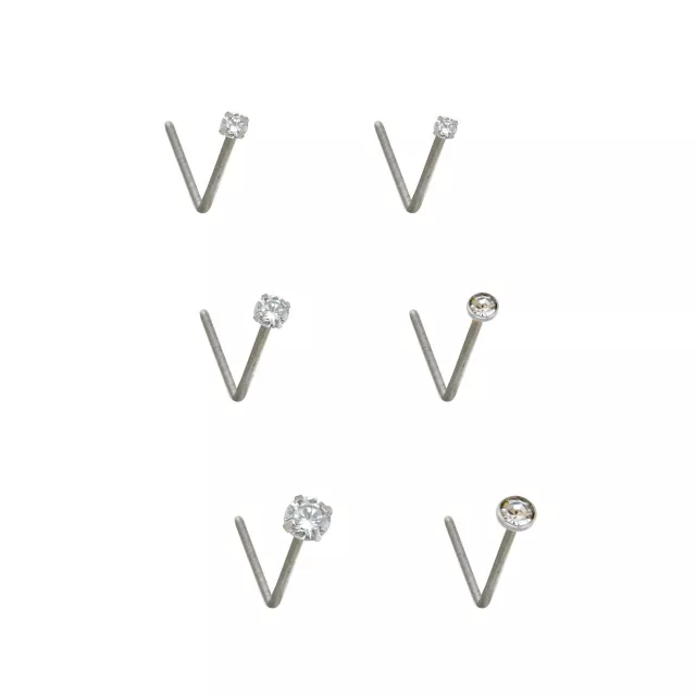 Multi-Pack CZ L-Bend Nose Rings - 6 Pack at Spencer's