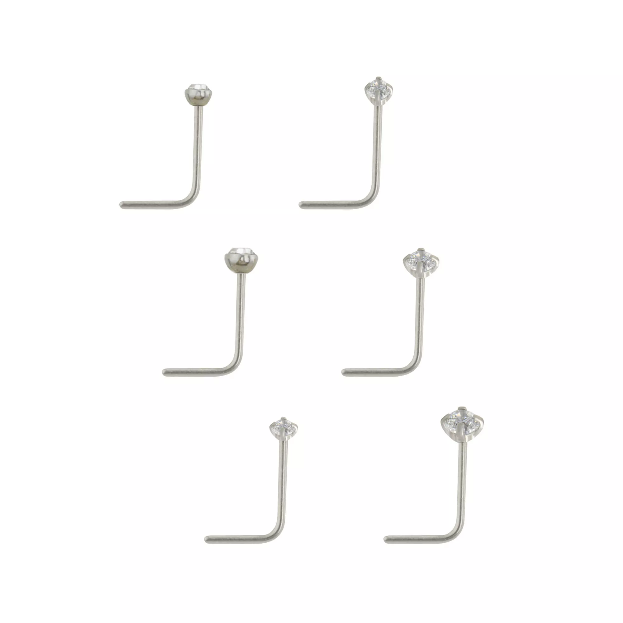 Multi-Pack CZ L-Bend Nose Rings - 6 Pack at Spencer's