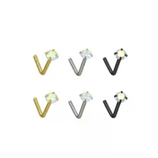 Multi-Pack Gem L-Bend Nose Rings - 6 Pack at Spencer's