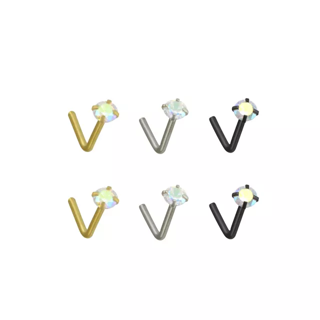 Multi-Pack Gem L-Bend Nose Rings - 6 Pack at Spencer's