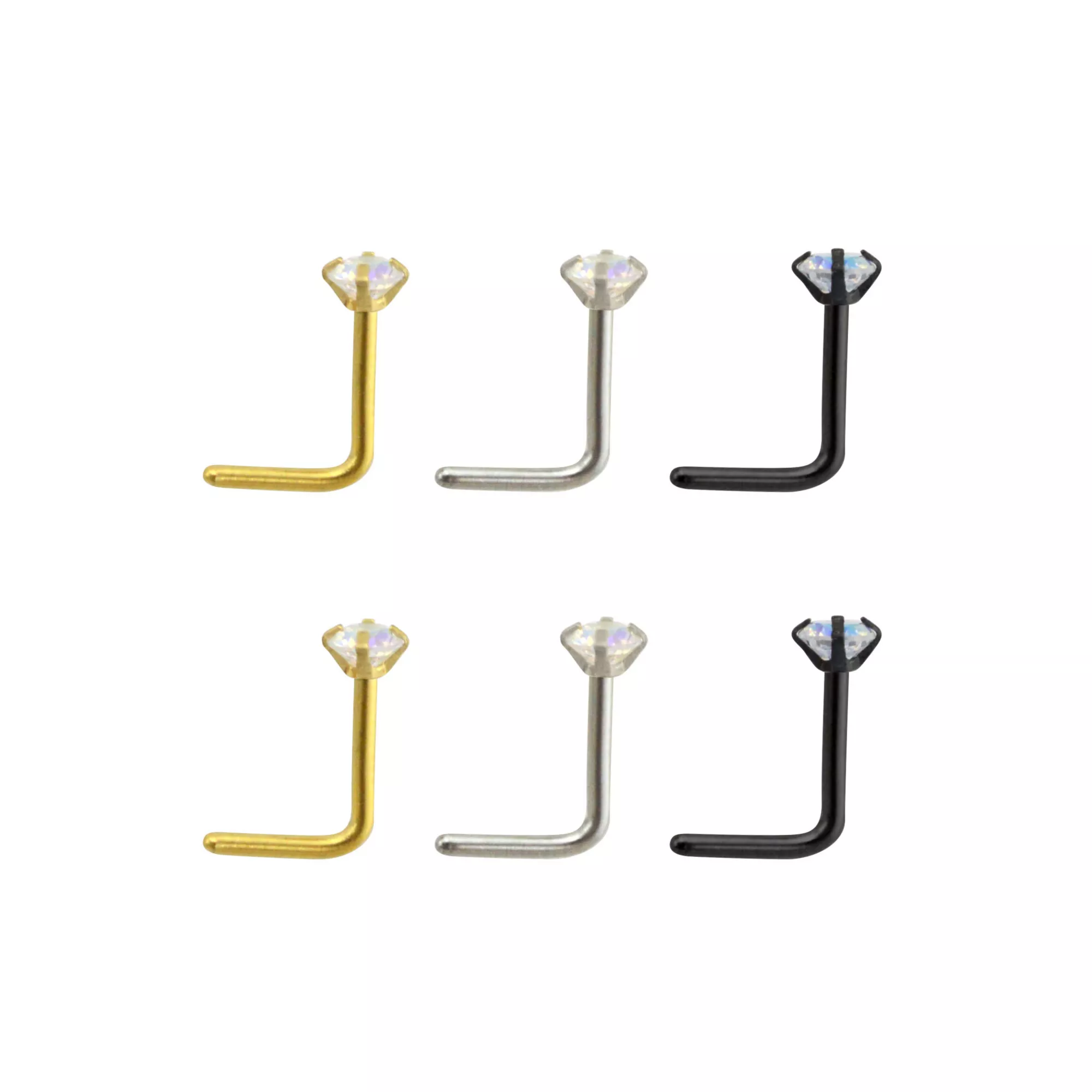 Multi-Pack Gem L-Bend Nose Rings - 6 Pack at Spencer's