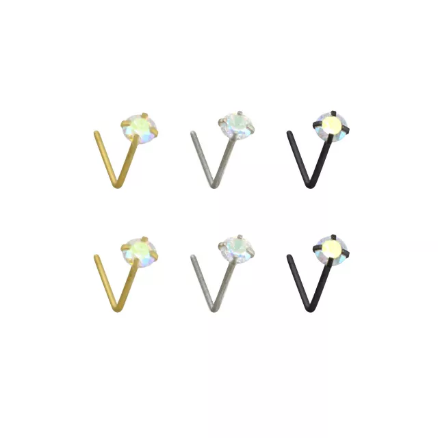 Multi-Pack Gem L-Bend Nose Rings - 6 Pack at Spencer's