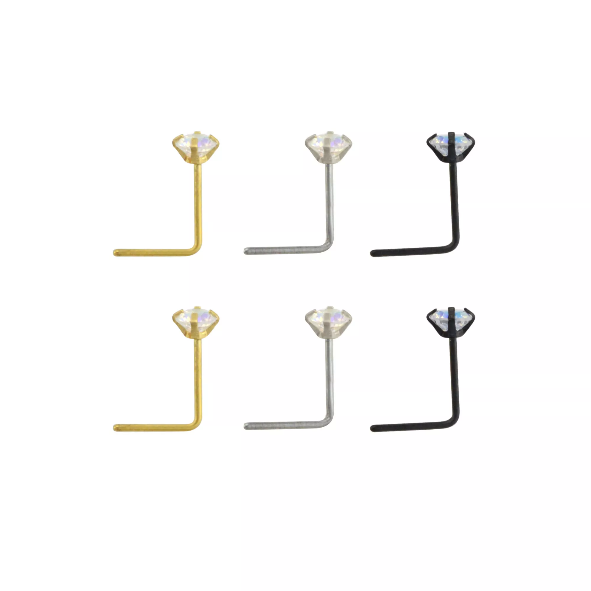 Multi-Pack Gem L-Bend Nose Rings - 6 Pack at Spencer's