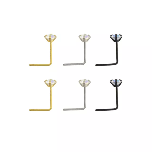 Multi-Pack Gem L-Bend Nose Rings - 6 Pack at Spencer's