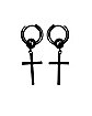 Black Cross Dangle Huggie Hoop Earrings - 18 Gauge