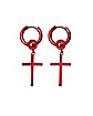 Red Cross Huggie Dangle Earrings - 18 Gauge