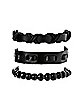 Multi-Pack Black Threaded and Beaded Bracelets - 3 Pack
