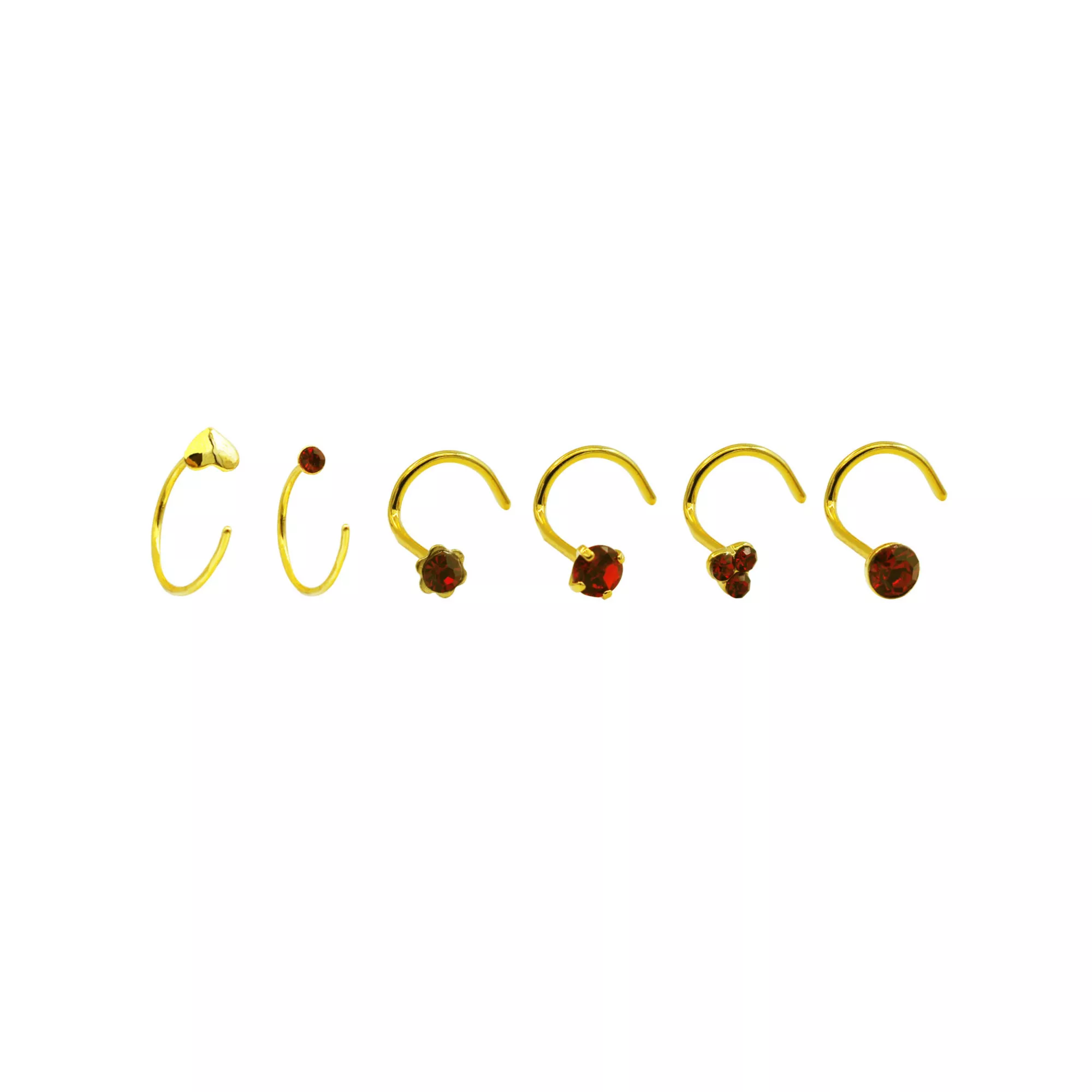Multi-Pack Goldtone CZ Hoop Nose Rings and Screw Nose Rings 6 Pack - 20 Gauge at Spencer's