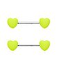 Yellow Heart Nipple Barbells - 14 Gauge