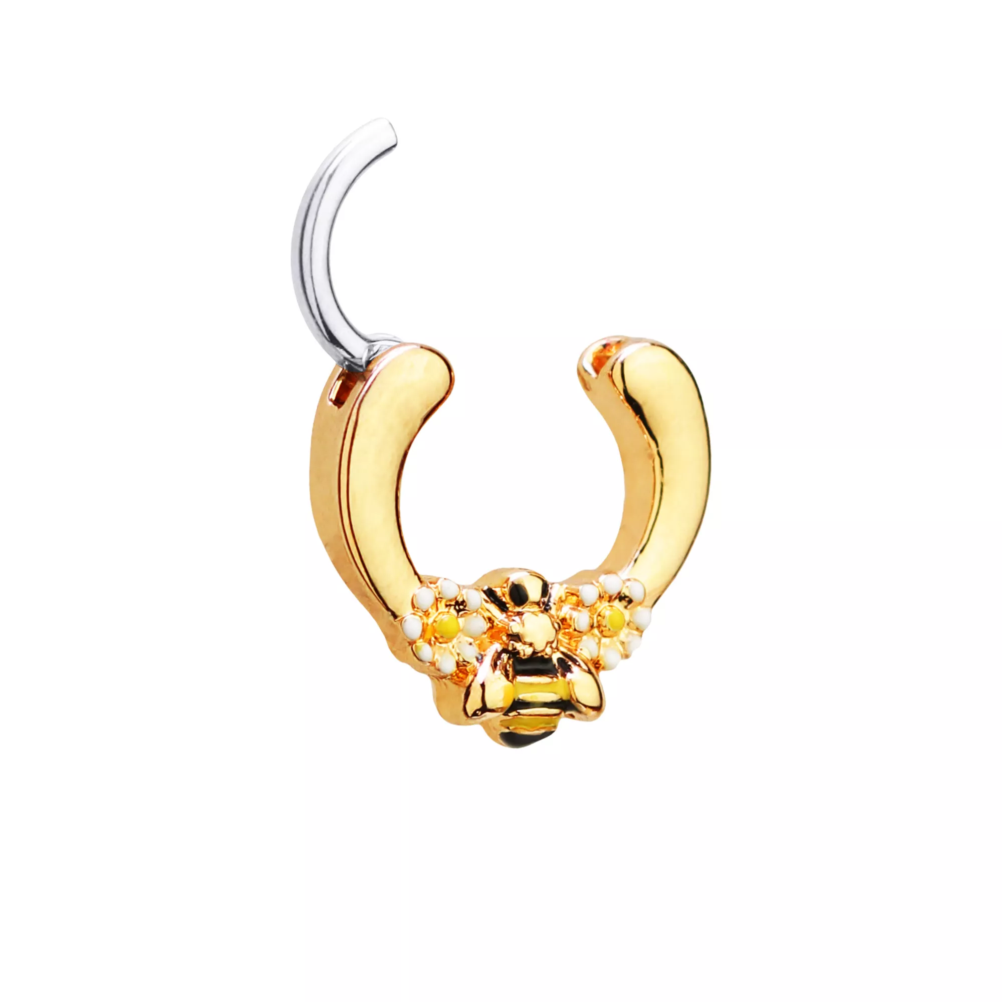 Goldtone Bumble Bee Daisy Clicker Septum Ring - 16 Gauge at Spencer's