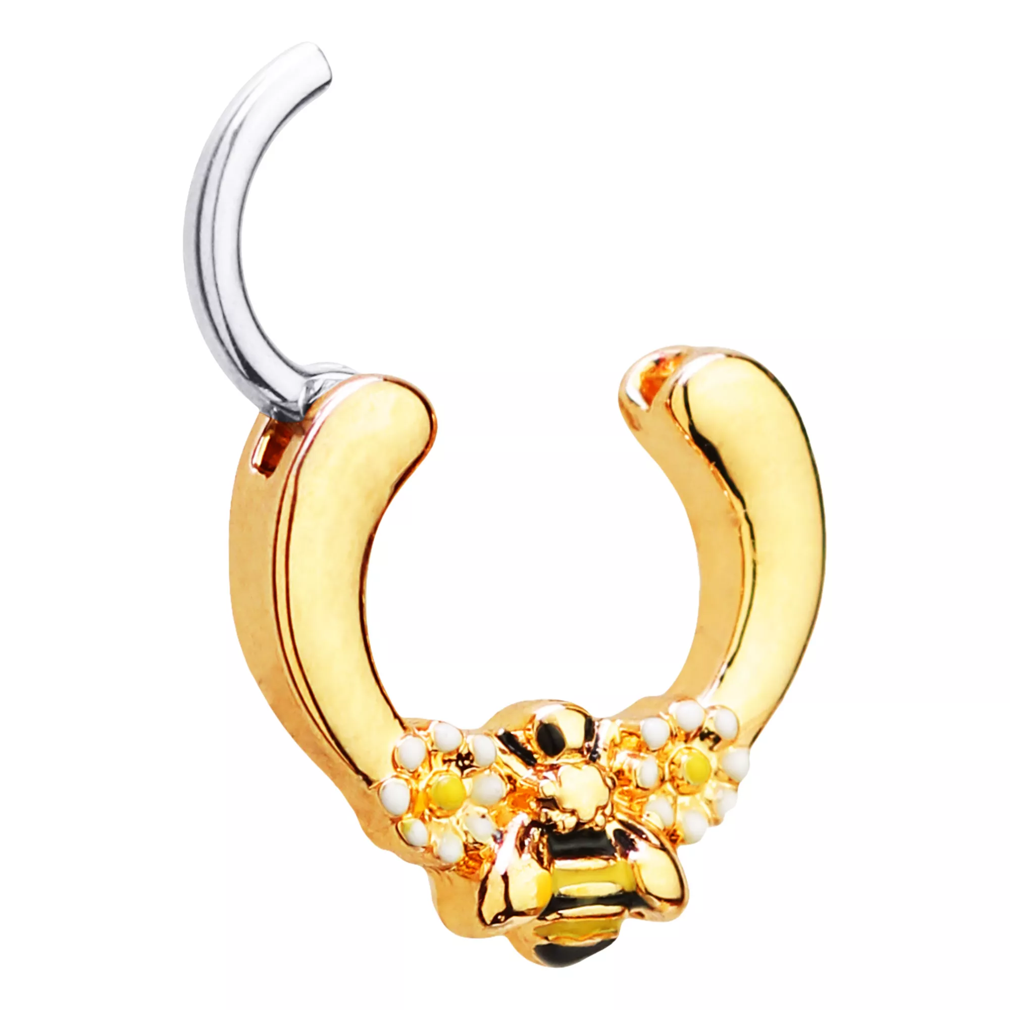 Goldtone Bumble Bee Daisy Clicker Septum Ring - 16 Gauge at Spencer's