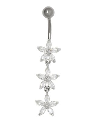 CZ Flower Titanium Dangle Belly Ring - 14 Gauge