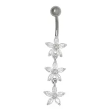 CZ Flower Titanium Dangle Belly Ring - 14 Gauge at Spencer's