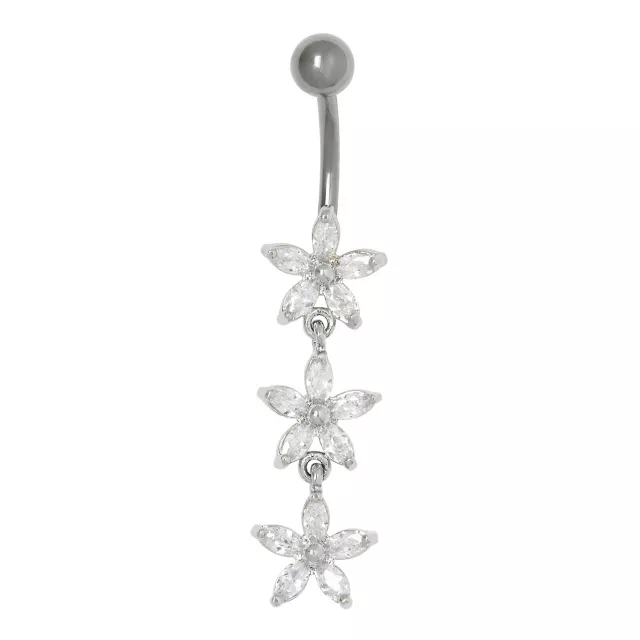 CZ Flower Titanium Dangle Belly Ring - 14 Gauge at Spencer's