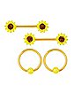 Multi-Pack Sunflower Nipple Barbells and Nipple Rings 2 Pair - 14 Gauge