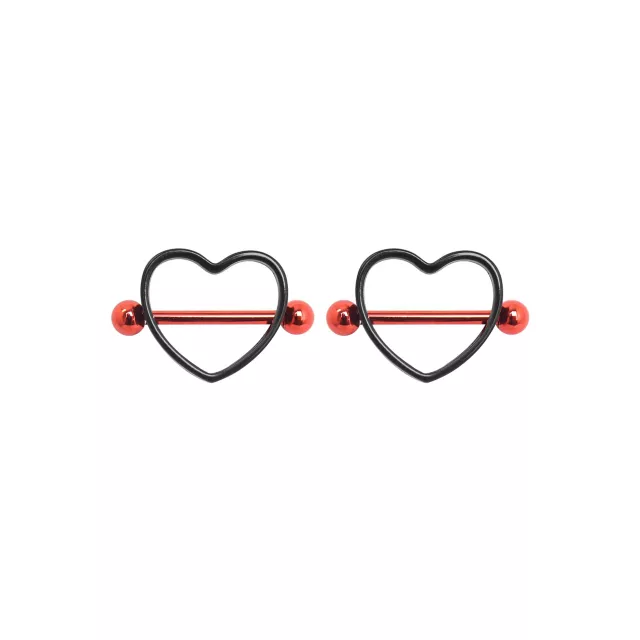 Red and Black Heart Nipple Shields - 14 Gauge at Spencer's