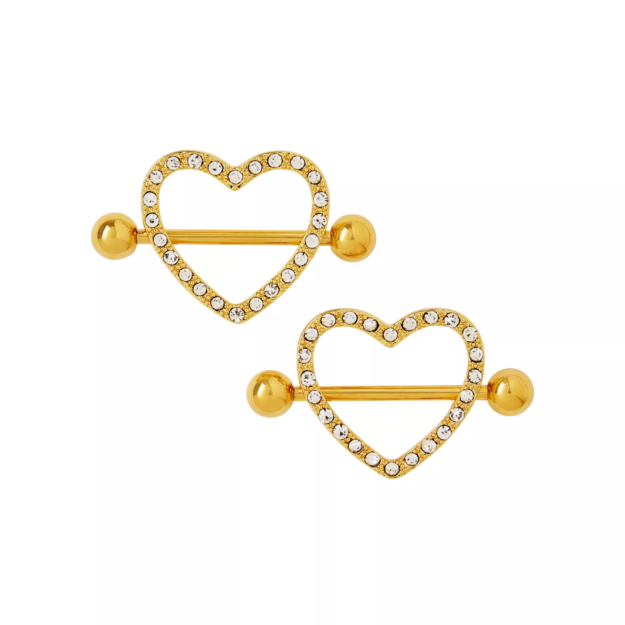 Goldtone CZ Heart Nipple Shields - 14 Gauge