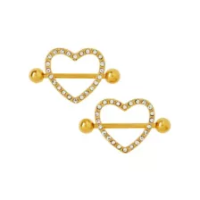 Goldtone CZ Heart Nipple Shields - 14 Gauge at Spencer's
