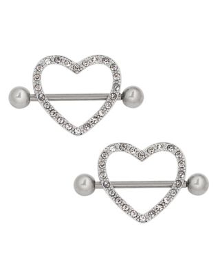 14G Heart Clear CZ Titanium Nipple Jewelry