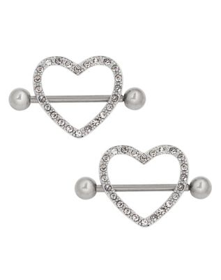 14k Gold Heart Nipple Rings with Multiple CZ