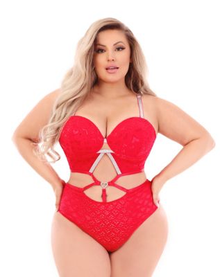 Plus Size Red Lace Charm Bodysuit - Spencer's