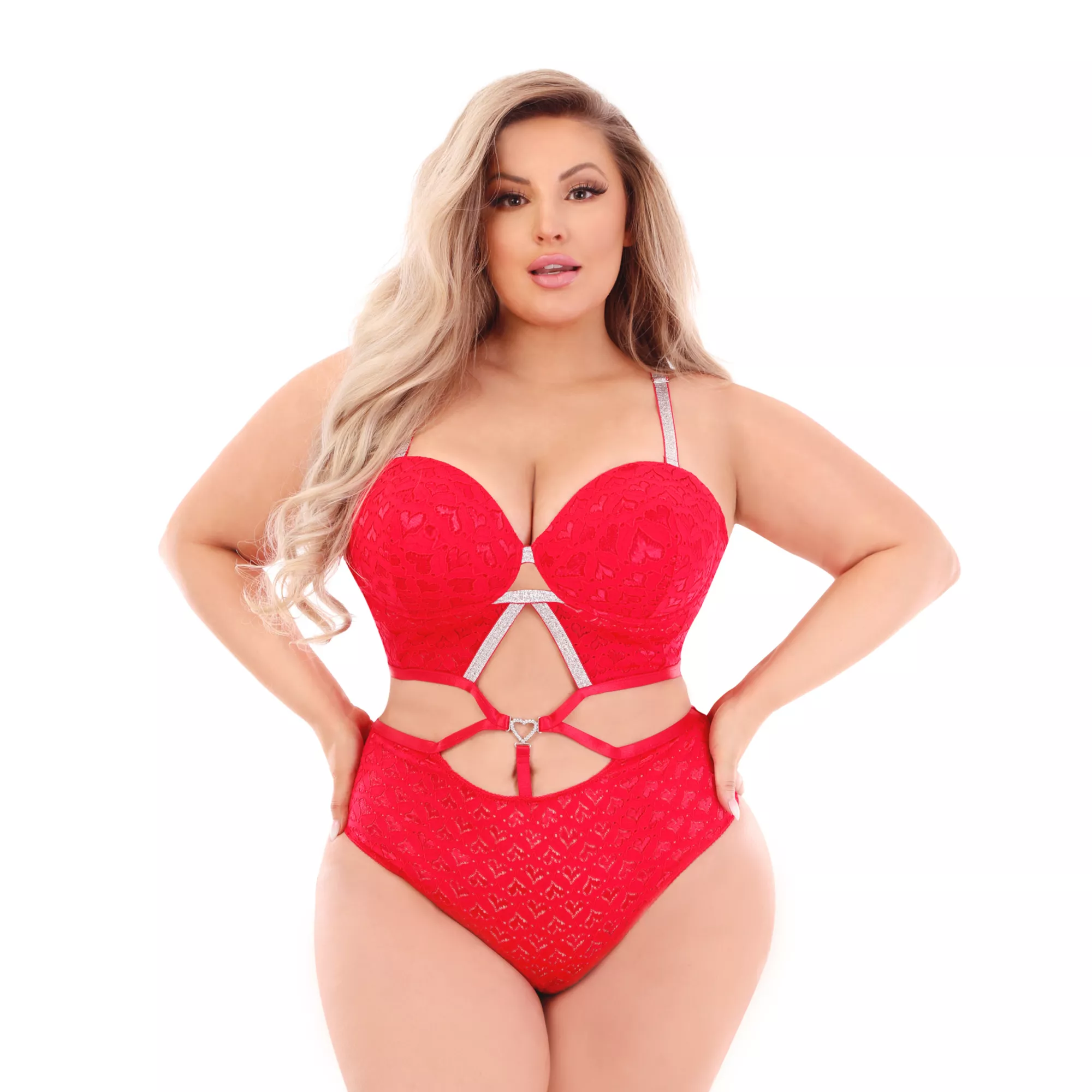 Plus Size Red Lace Charm Bodysuit at Spencer's