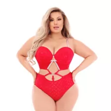 Plus Size Red Lace Charm Bodysuit at Spencer's