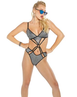 Strappy Holographic Sequin Bikini Bodysuit